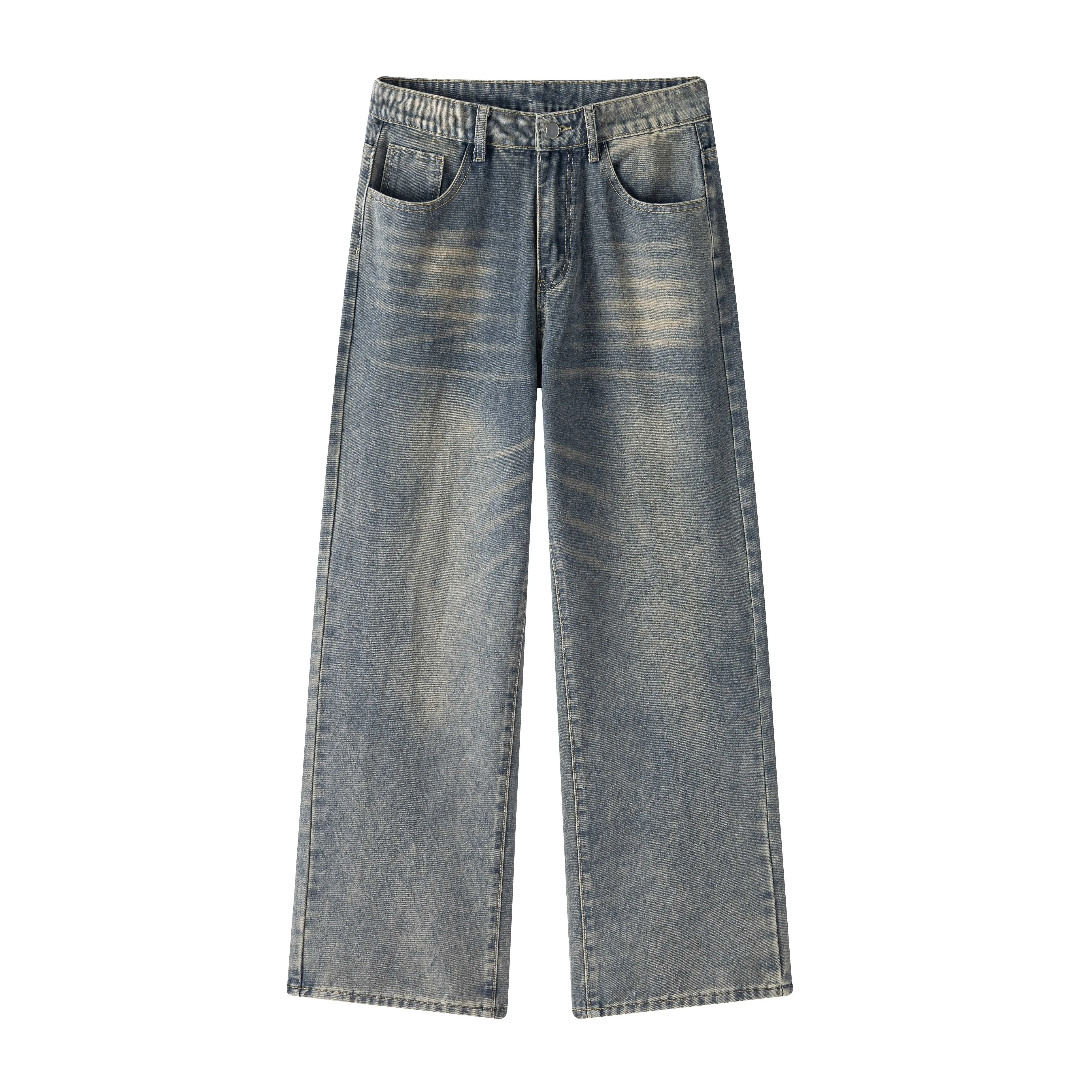 Unisex Vintage Washed Blue Denim Jeans Regular Loose Fit Wide Straight Leg Pants Classic Five Pocket Casual Streetwear Y2K Fashion Relaxed Everyday Denim Trousers for Men Women All Season Wear
