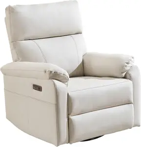 Power Recliner Chair with Adjustable Lumbar Support,Swivel Rocker Chair with Overstuffed Armrests, Nursery Glider Recliner for Breastfeeding,Rocking Chair Nursery for Bedroom, USB & Type-C,Beige