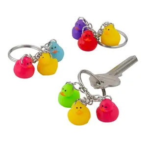 Micro Brightly Colored Rubber Duck Keychains - 1/2", 24 Pieces