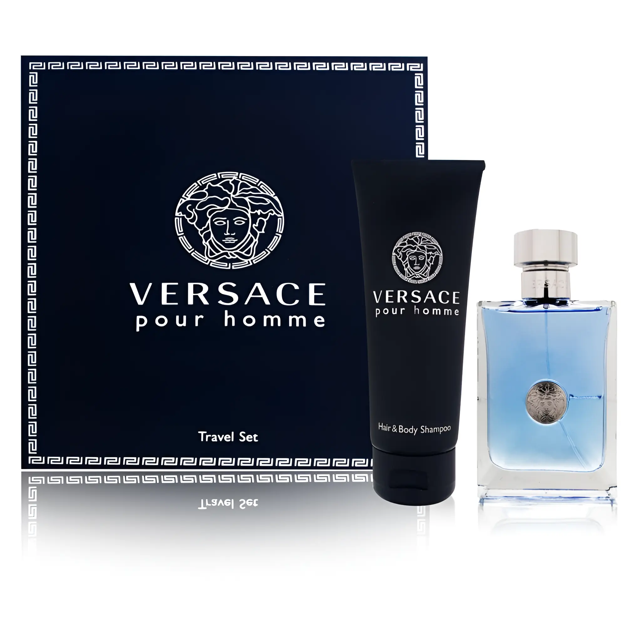 Versace Pour Homme for Men 2-Piece Travel Set (3.4 Ounce Eau de Toilette Spray + 3.4 Ounce Hair And Body Shampoo)