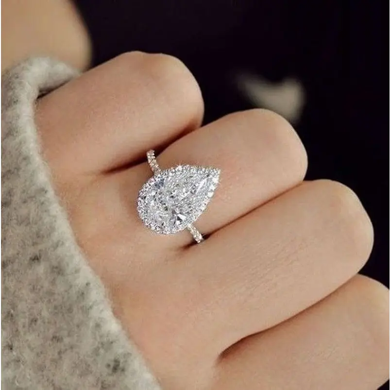 Fashionable Engagement Rings for Women – Shiny Water Drop zircon Design, Elegant Temperament Accessories for Wedding, Ceremony, Anniversary, Daily Wear, Gift for Her