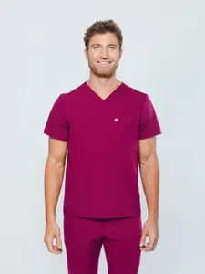 Paris One-Pocket Men's Maroon Scrub Top