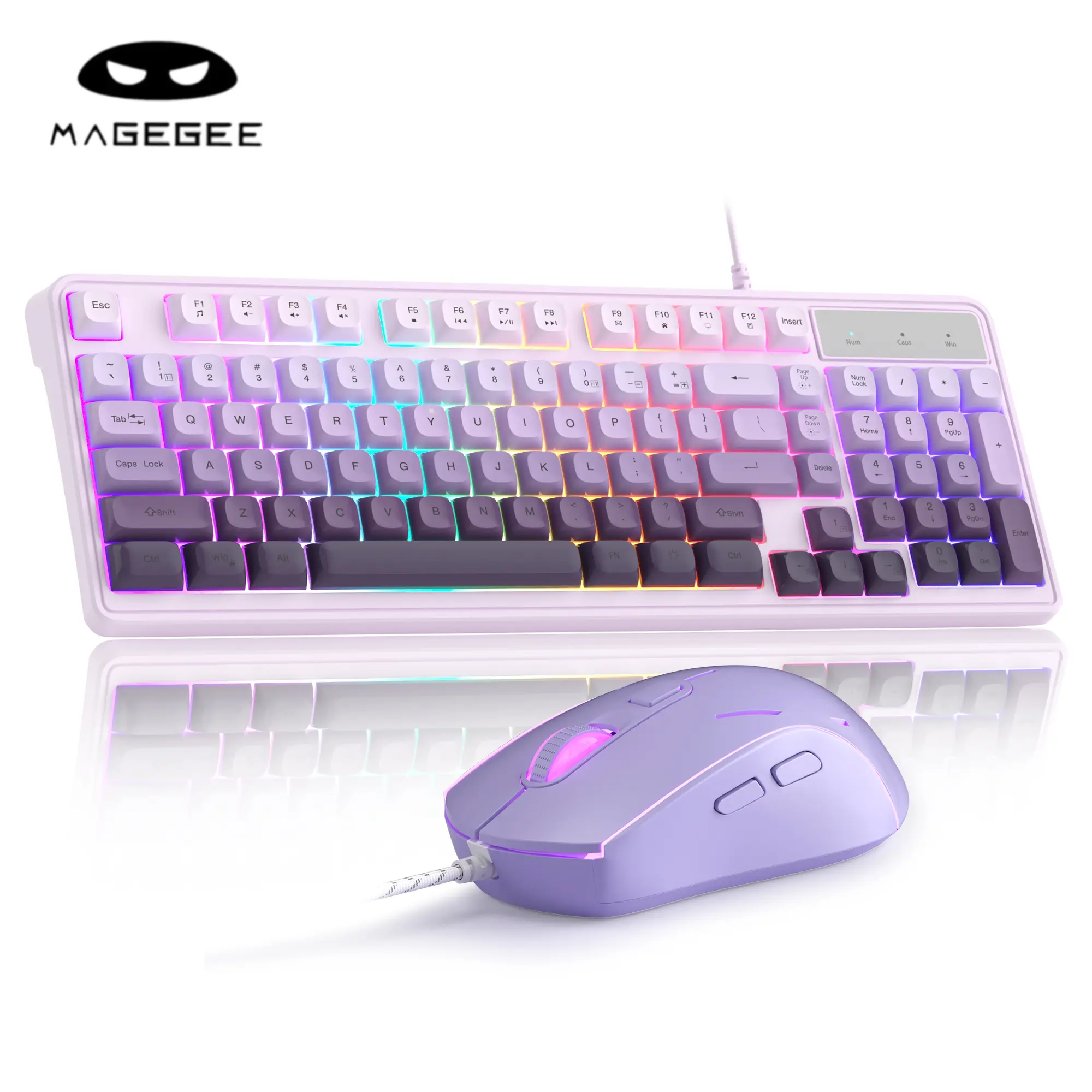​MageGee GK980  Gaming\Office Keyboard and Mouse Combo - Wired RGB Backlit 98-Key PC Keyboard & Pink Mouse for PC, Laptop, Mac