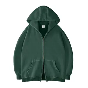 FAIABLE Unisex Oversized Zip-Up Hoodie in Acid Wash Heavyweight Cotton Fleece with Oversized Pockets & Stretch Ribbed Cuffs for Men & Women Casual Sweatshirt