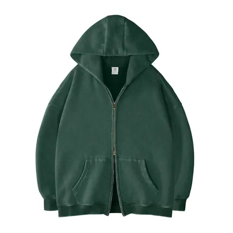 FAIABLE Unisex Oversized Zip-Up Hoodie in Acid Wash Heavyweight Cotton Fleece with Oversized Pockets & Stretch Ribbed Cuffs for Men & Women Casual Sweatshirt