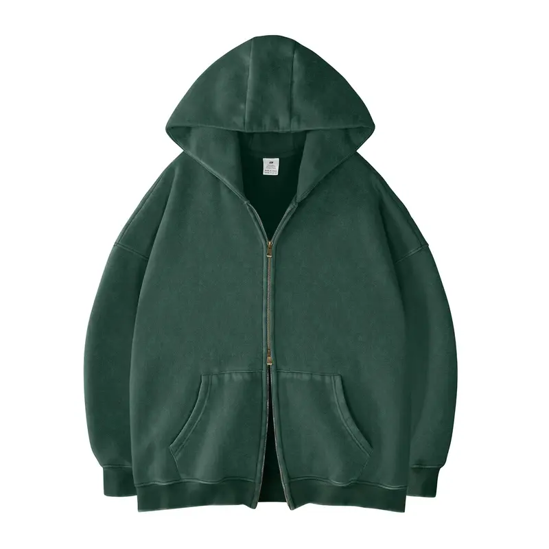 FAIABLE Unisex Oversized Zip-Up Hoodie in Acid Wash Heavyweight Cotton Fleece with Oversized Pockets & Stretch Ribbed Cuffs for Men & Women Casual Sweatshirt