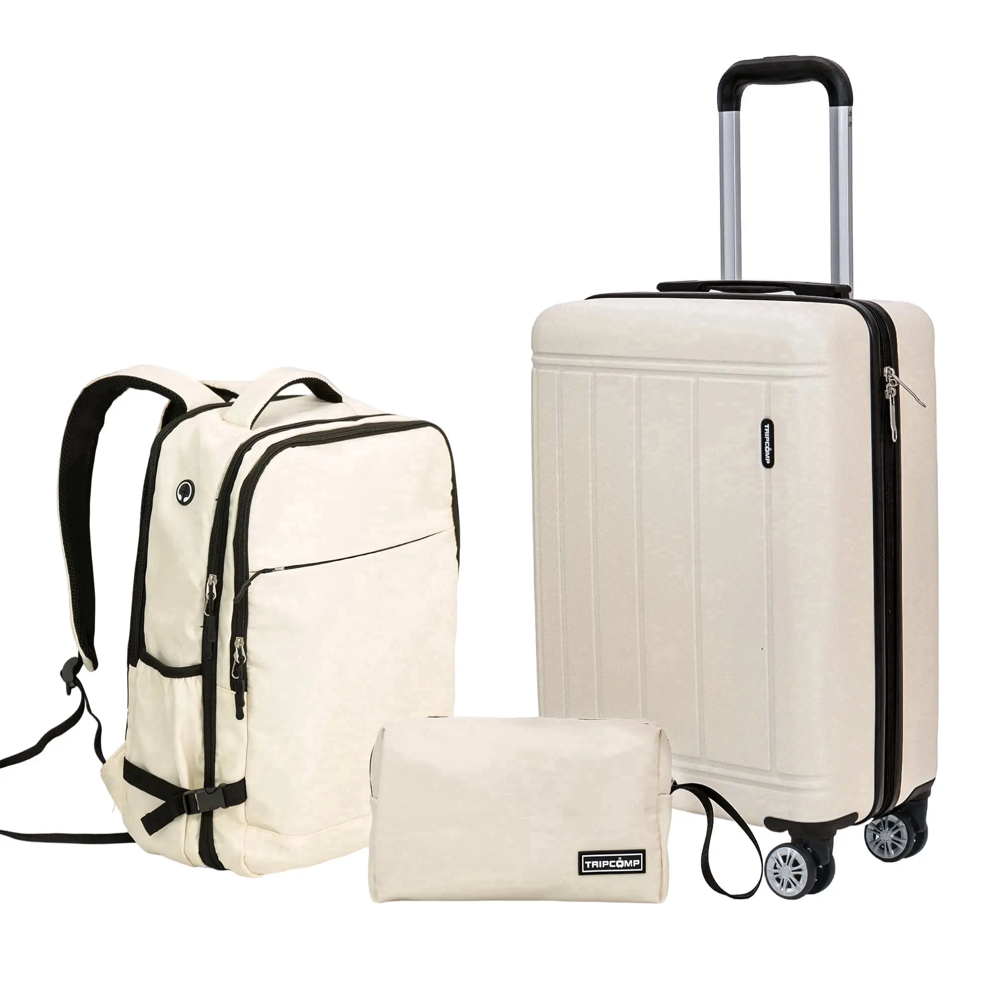 Tripcomp 3 Piece Carry-on Luggage Sets, Hardside Suitcase with Spinner Wheels,Travel Backpack and a Packing Cube (White)