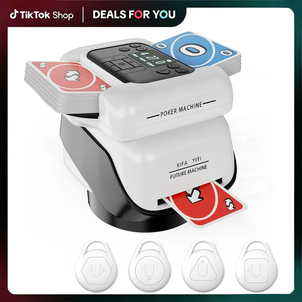 Compact 2-in-1 Rechargeable 2400mAh Auto Shuffle Electronic Card Shuffler & Dealer Machine, 1-2 Deck Capacity, Up to 8 Players, Ideal for Card Games (Poker, UNO) for Adults, Gamers, Family Game Night Gift, Smart Sensor Stops Shuffling
