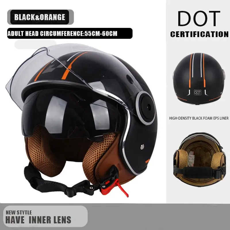Motorcycle electric scooter helmet, three-quarters helmet, one size ...
