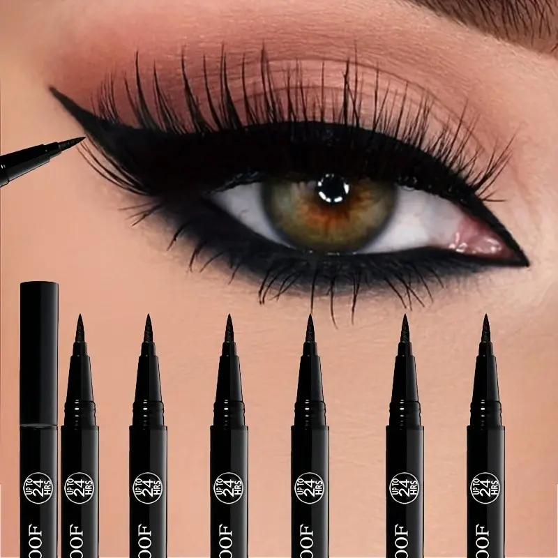 6Pcs Liquid Eyeliner Pen Longwear Eyeliner Set, Eye Makeup Products, Super Long-Lasting Waterproof Sweatproof Quick Dry Smudge-Proof Fade-Proof High Pigment Pure Black Ultra-Fine Tip For Cat Eye/Daily Makeup All Day Wear Beginner & Makeup Artist Essential
