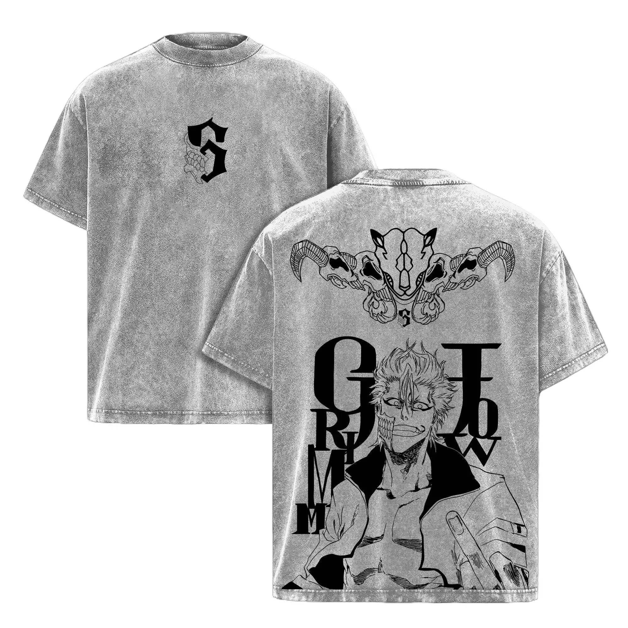 Vintage Grimmjow Graphic Tee - Heavy Cotton Washed Oversized Shirt | Retro Anime Streetwear T-Shirt for Men & Women | Y2K Aesthetic 90s Graphic American Casual Short Sleeve Tee | Premium Soft Cotton Classic Unisex T-Shirt for Daily, Gym & Streetwear