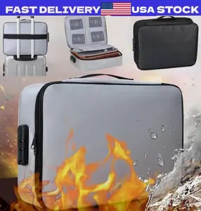 3-Layer Fireproof Document Box with Lock File Storage Box Waterproof Safe Bag US