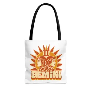 Retro Gemini Zodiac Tote Bag | Personalized Name Option