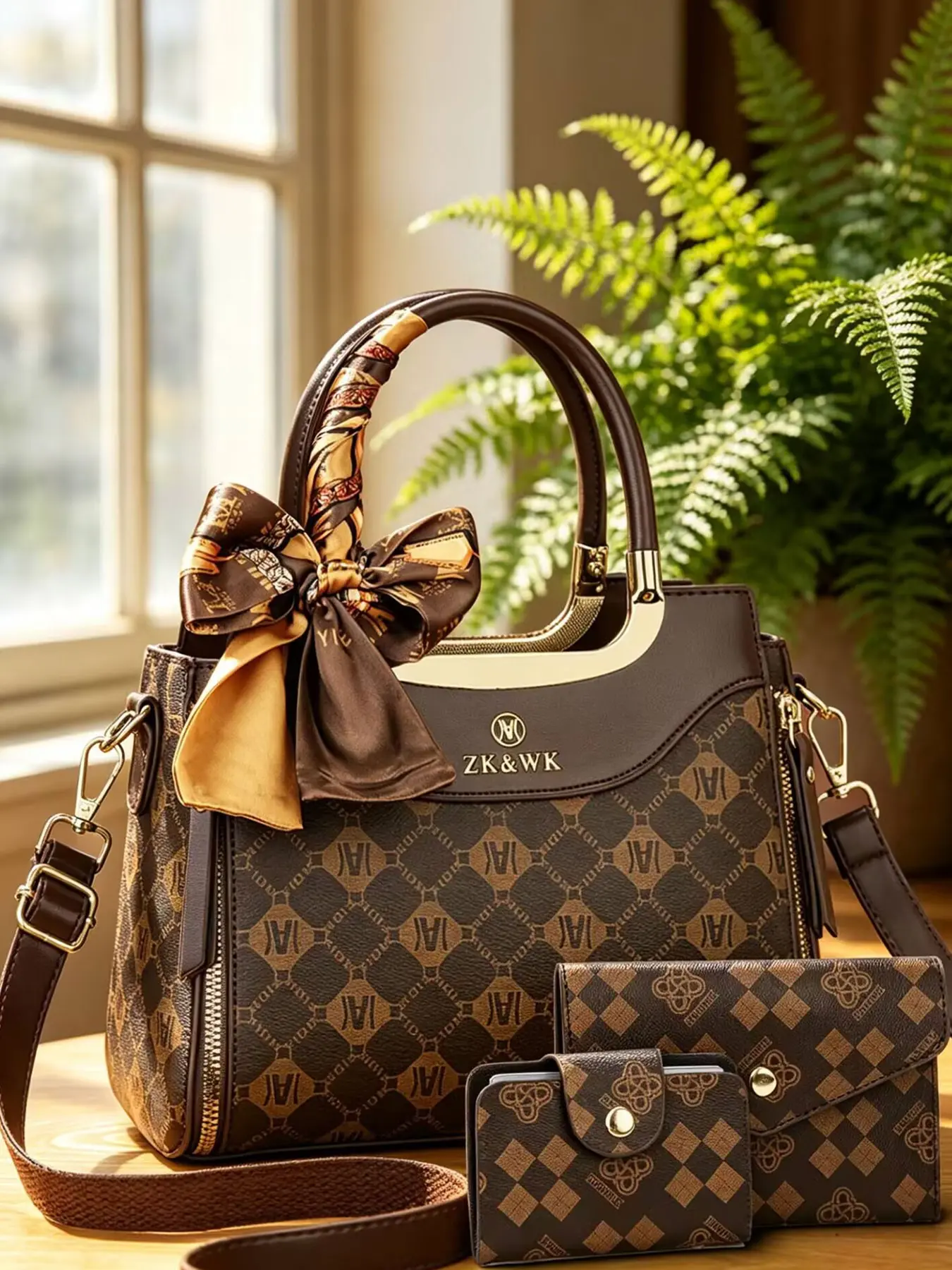 Women's Three-Piece Printed Handbag Set, Versatile Crossbody and Shoulder Bags, Vintage Patchwork Design, Elegant and Stylish Accessories
