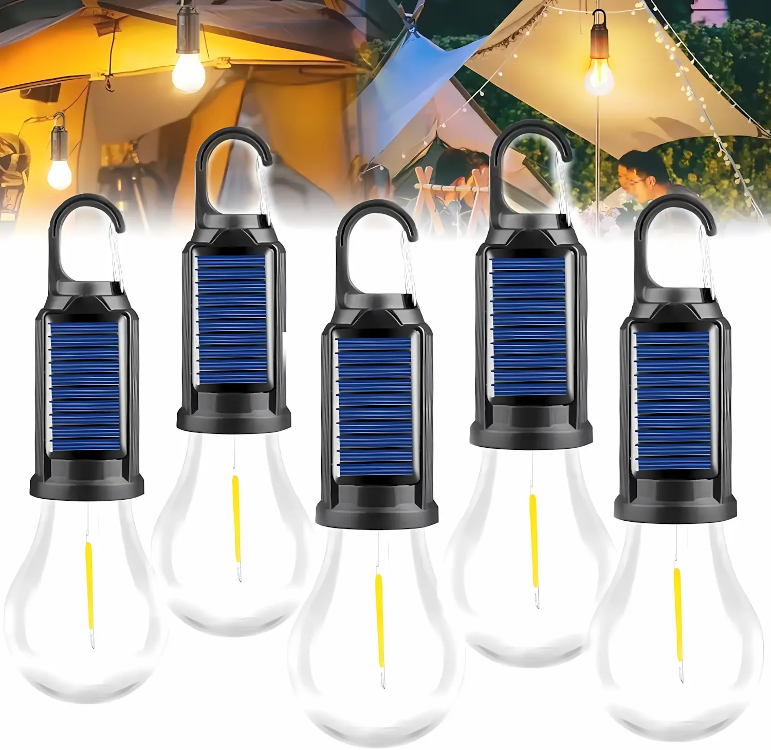 Multi-Functional Solar Rechargeable LED Camping Light with Hook, USB Type-C Charging, IPX4 Waterproof, 3 Lighting Modes, Portable Hanging Emergency Bulb for Camping, Hiking, Survival Kits