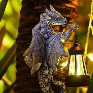 Garden Dragon Statue with Solar Lantern, Unique Outdoor Decor Welcome Sign, Tree Face Garden Gift, Ideal for Gardening Enthusiasts