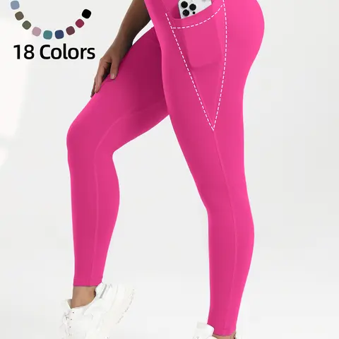 High Waist Yoga Leggings for Women with Tummy Control and Side Pockets, Comfortable Workout Pants for Gym and Daily Wear, Solid Sports Leggings
