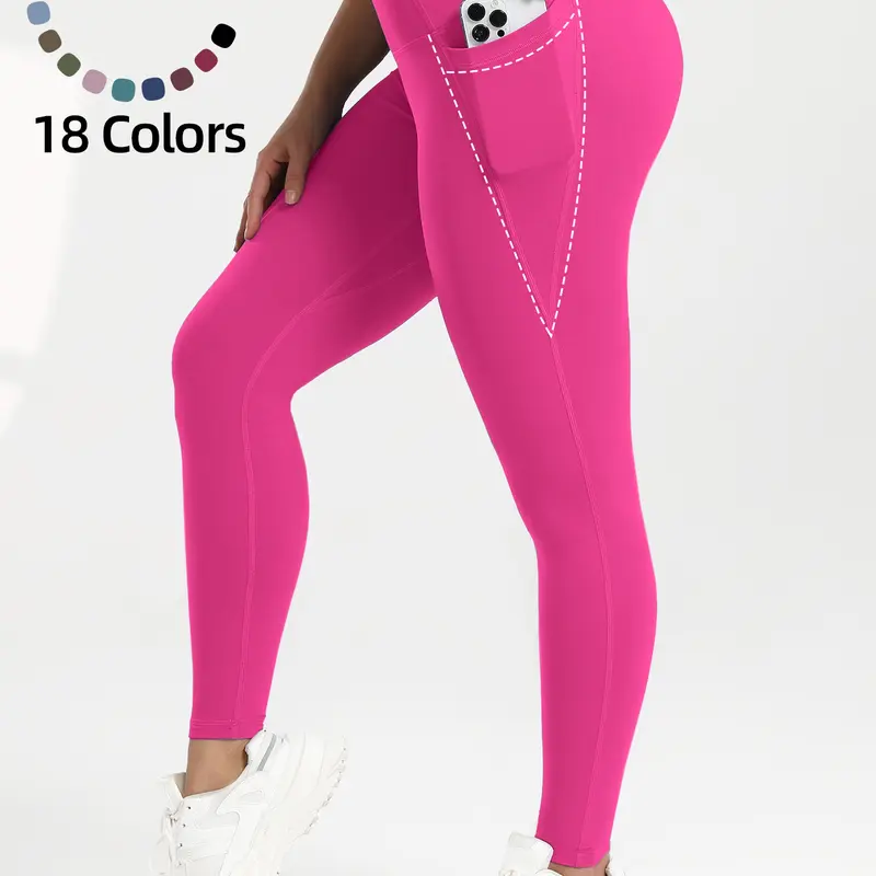 High Waist Yoga Leggings for Women with Tummy Control and Side Pockets, Comfortable Workout Pants for Gym and Daily Wear, Solid Sports Leggings