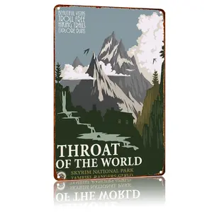 Vintage Skyrim Throat Of The World Aluminum Metal Nameplate Sign, 8x12 in Retro Look Metal Plaque, Home Decor for Living Room, Garden Wall Art