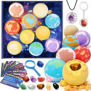 10-Pack Kids Galaxy Bath Bombs with Surprise Toys, Organic Bubble Bath Balls, Solar System Gems, Easter Christmas Birthday Gifts