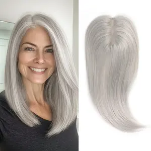 Vasilia Hair Toppers for Women Real Human Hair 10/14inch Grey Hair Toppers for Women with Thinning Hair 100% Remy Human Hair Clip in Hair Pieces for Women Breathable Swiss Base Suitable for Daily Wear for Mother's Day 2026 New Year gifts