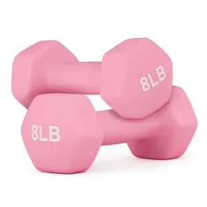 MADOG Set of 2 Neoprene Coated Dumbbell Hand Weights 8 lb, Anti-Roll Non-Slip Exercise Fitness Dumbbells, Pink