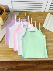 5Pack, Cute girl solid color basic tank top 5-piece set, casual and versatile, simple and comfortable, spring, summer, autumn, winter, girls' tank top, machine washable and dry cleanable