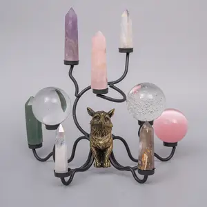 Bohemian Retro Style Metal Nine-tailed Fox Crystal Ball Display Stand Suitable for Placing 9 Crystal Balls, Crystal Column, Crystal Multi-ball Base, Home Decoration Display Supplies - No Power Supply Required