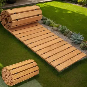 PIYPIY 6/ 8/ 10/12FT Roll-Out Wooden Garden Walkway with Rust-Resistant Steel Wire And Non-Slip Texture, Pavers for Outside Walkway - Suitable for Garden Additions, Backyard Decor, Poolside - Durable Wooden Walkway, Garden Deal