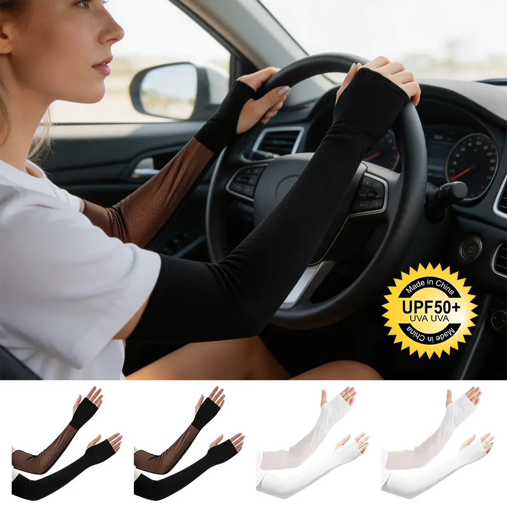 4 PCS Driving Gloves Men and Women Half Finger Long Ice Thin Ice Silk Sleeve Cycling Sports Arm Sleeve Sleeve