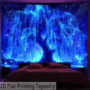 One dazzling starry life tree - glowing under fluorescent lights - banner tapestry, large-sized fluorescent printed hanging fabric, bedroom aesthetic hanging tapestry, suitable for party celebrations, bedroom, office, living room, home decoration