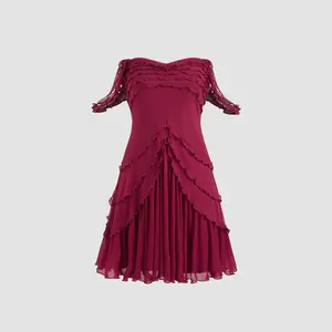 Cider [size 0-10] Mesh Off-shoulder Ruffle Hem Mini Dress