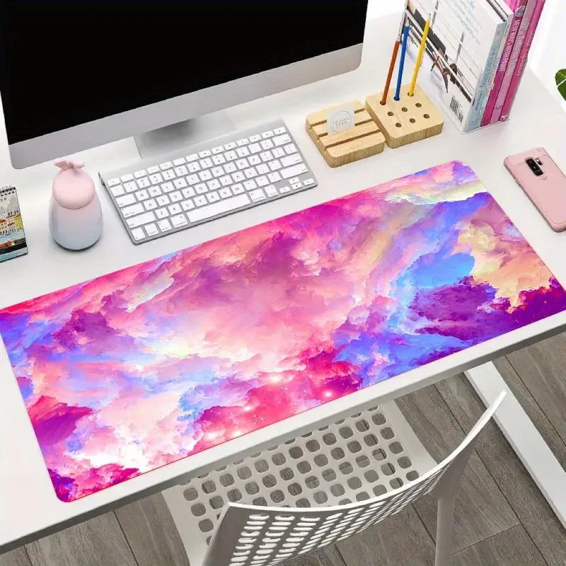 Creative Cloudy Pattern Large Gaming Mouse Pad, Non-slip Rubber Base Stitched Edge Desk Pad for Laptop Desktop, Computer Accessories for Home Office Game, Gaming Desk Mat