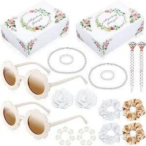 Tigeen 32 Pcs Flower Girl Gifts Set Flower Girl Proposal Flower Girl Gift Box Will You Be My Flower Girl round Glasses Necklace Pearl Bracelet Diamond Pen Hair Scrunchies Rose for Bride Wedding Party Tigeen