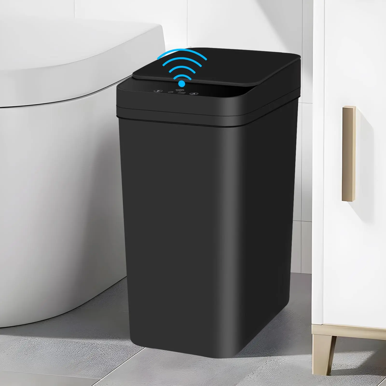 Bathroom Trash Cans with Lid Touchless Automatic Motion Sensor  Small Garbage Can, Smart Electric Plastic Narrow Garbage Bin for Living Room Bedroom Office Kitchen -White and Black Garbage