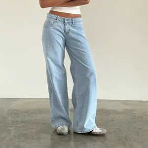 Women Y2K Aesthetic Low Rise Baggy Jeans Loose Fit Boyfriend Straight Wide Leg Jeans Trendy Stretch Long Denim Pants Trousers Womenswear Bottom No.151