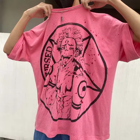 Sukuna Curse Pink Tee Anime Jujutsu Kaisen T-Shirt Short-Sleeved Top Gift For Anime Fans Anime Lover