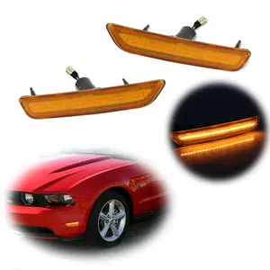 2pcs Amber Lens LED Front Bumper Side Marker lamps Light Lamp For 2010 2011 2012 2013 2014 Ford Mustang, Replace OEM # AR3Z-15A201-A, AR3Z-15A201-B, FO2551144