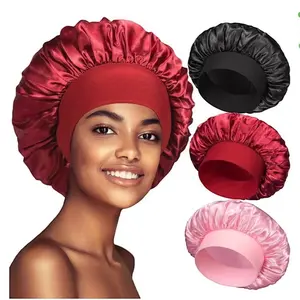 Luxury Satin Hair Bonnet – Adjustable Sleep Cap Black.