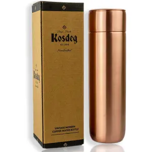 Copper Water Bottle - 16oz Vintage Modern Design - An Ayurvedic Copper Vessel For Drinking - Drink More Water, Lower Your Sugar Intake And Enjoy The Health Benefits