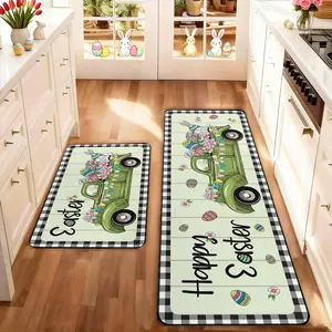 2 count Easter Kitchen Mat Set, Easter Car Flower Egg Rug, Kitchen Runner Rug, Kitchen Area Rug, Non-Slip Soft Low Height, Spring Summer Home Decor, Holiday Cooking and Celebration