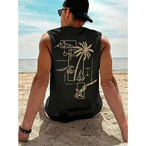 Pure cotton T-shirt creative DIY custom T-shirt, men's breathable sleeveless vest top - casual sports style, perfect for summer outings and beach activities
