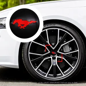4pcs 56mm Car Wheel HUB Center Cap Emblem Sticker, Mustang Logo Wheel Decal, Fits Ford Fiesta Ranger Mondeo Fusion Escape Kuga Edge, Vehicle Exterior Decoration, Car Accessories