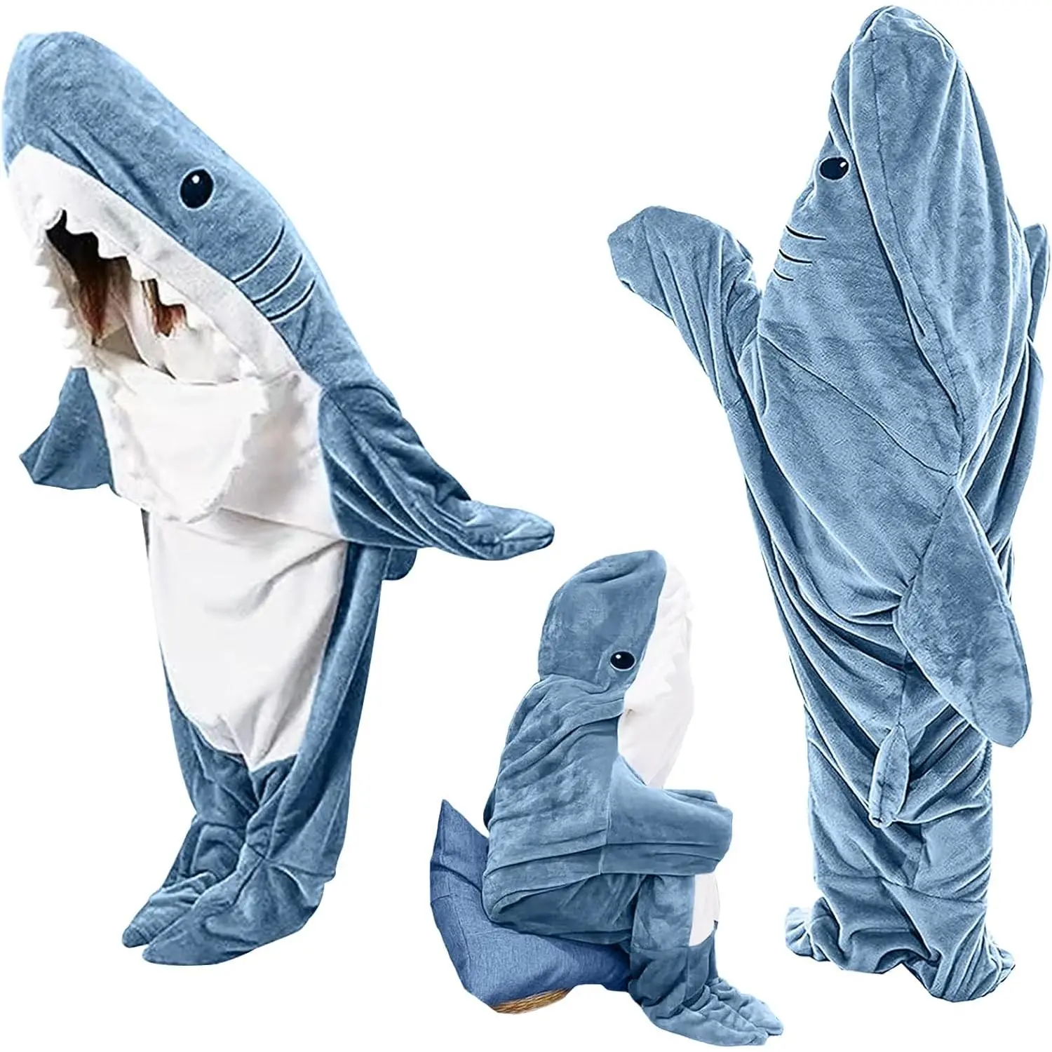 Shark Blanket Hoodie Onesie for Adults and , Cozy Flannel Shark Sleeping Bag