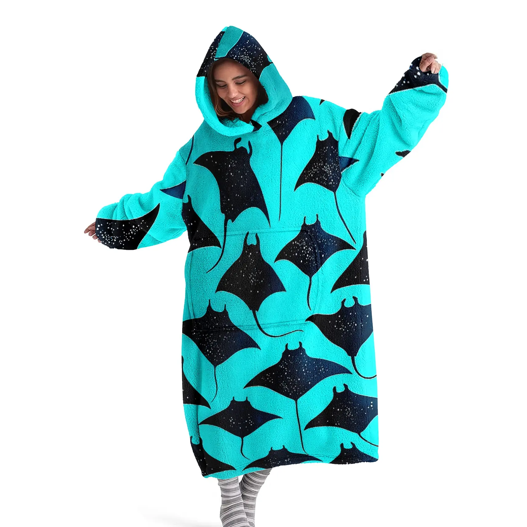 Hoodie blanket, wearable blanket, bat printed hooded wearable blanket, digital printed flannel blanket, soft and warm blanket suitable for sofa cover, home leisure blanket, air conditioning blanket, nap blanket, office bed, camping and travel