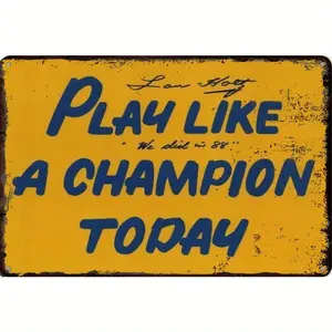 Vintage-Style 8X12 Inch Metal Sign "Play Like A Champion Today" - Ideal For Home, Bar, Office Wall Decor, Sports-Themed Art With Distressed Yellow Background, Metal Wall Art Decor Decoration Hand