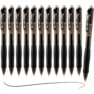 Gel Pens 0.5 mm,12 Pack Retractable Black Ink Pen Fine Point Rollerball Pens,Quick Dry Smooth Writing,No Bleed for Journaling Note Taking,  School Office Supplies
