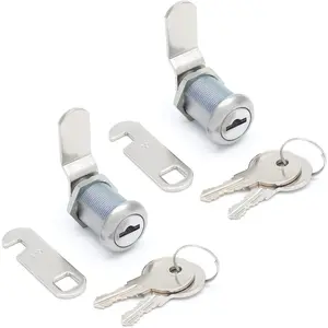 2 Pack Cabinet Cam Lock with 7/8 Inch Cylinder Offset & Hook Cam Thumb Locks Replacement Lock for Tool Box RV Storage Door File Drawer Dresser Mailbox Nickel Finish