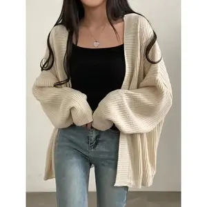 Harajuku oversized cardigan women's casual loose lazy style Korean style top retro long sleeved women's minimalist design cardigan