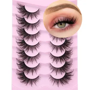 Mink Lashes Fluffy False Eyelashes Wispy 3D Volume Cat Eye Faux Mink Eyelashes Natural Look 18mm Strip Eyelashes Pack 7 Pairs by Kiromiro